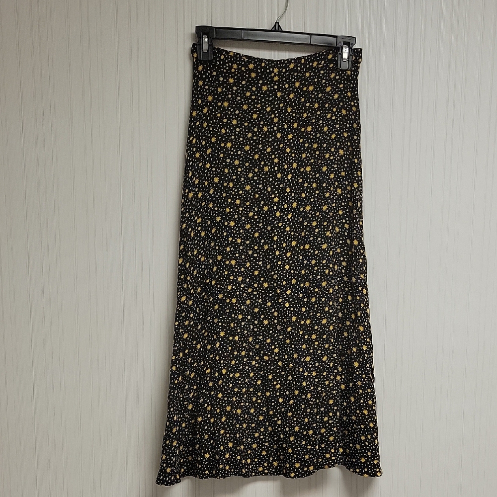 Reformation Black & Yellow Floral A-Line Skirt Sz 2. Ankle Length